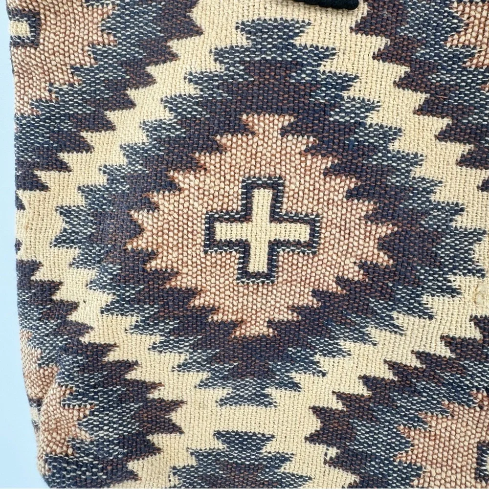 El Paso‎ Saddle Blanket Beige Brown Southwestern Aztec Print Zip Tote Bag Woven